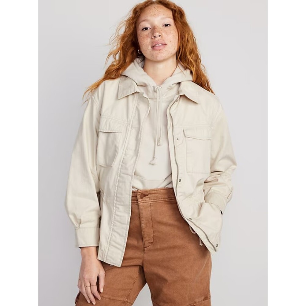 Old Navy Plus Size 3X Cozy Cashmere Beige Cinched-Waist Scout Utility Jacket NWT